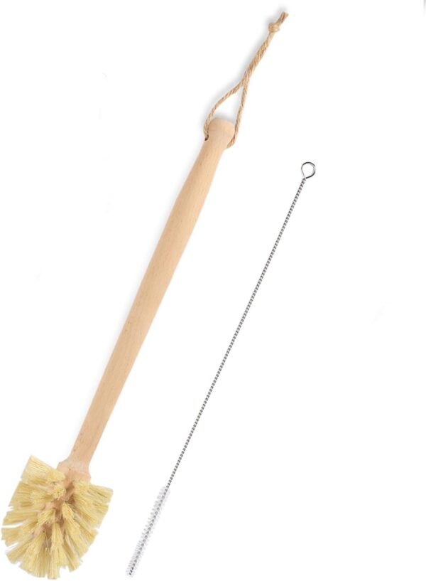 Long Handle Bottle Brush,Wooden Cleaning Brush with Straw Brush,Built for Stanley Cup,Yeti Tumbler,Sports Bottles and Coffee Mugs