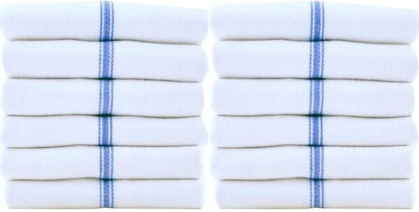 Kitchen Towels, 15-Pack 100% Cotton - Herringbone Weave - Dish Towels, Tea Towels 15x26 inches Flour Sack Towels - Makes Great Bar Towels (Blue Center Stripe, White) By American Towels & Linens