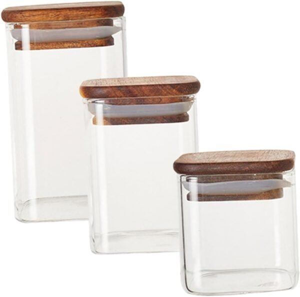 SECFOU 3pcs Airtight Glass Jars Dispenser Kitchen Storage Jars Coffee Jar Syrup Pantry Containers Jam Jars Overnight Oats Jar Nuts Bins Gooseneck Coffee Pod Holder Food Container Wood - Image 6