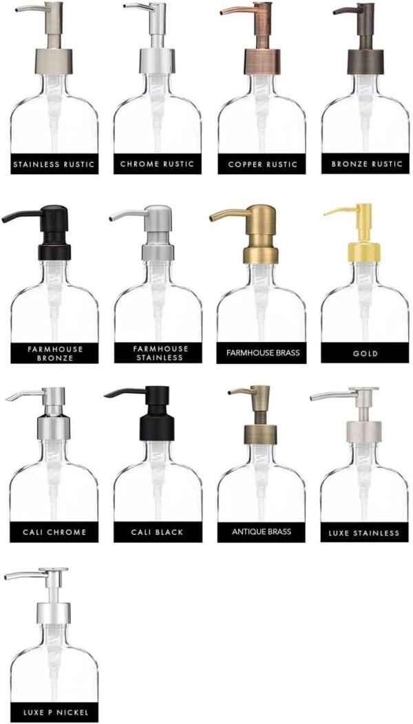 Rail19 Fluted Glass Nouveau Soap Dispenser with Metal Soap Pump - Lotion & Liquid Hand Soap for Kitchen and Bathroom, 12oz (Farmhouse Brass) - Image 3