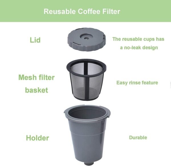 Reusable Coffee Filter Compatible with Keurigg My K Cup B30 B40 B50 B60 B70 K10 MINI Plus K15 K40/45 K55 K60/65 K70/75/79 Series 5048 Old Mode Grey by Podoy (3 Pack) - Image 2