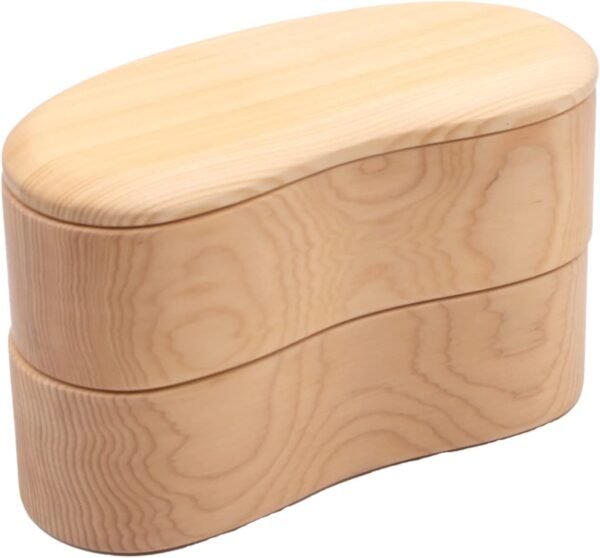 Wakayama Wappa Bento Box Store A-75-273509 Wooden Hollow Bento Box Box, Approx. 6.3 x 2.8 inches (16 x 7 cm), 2-Tier, Bean Shape, Natural
