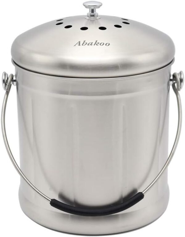 Abakoo 1.8 Gallon Compost Bin Container Kitchen Compost Bin, Compost Pail with Stainless Steel Lid, Countertop Kitchen Trash Can (includes totally 2 filters)