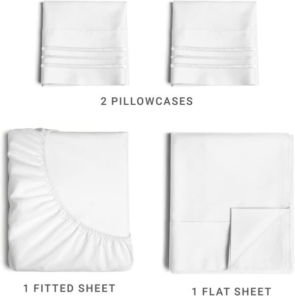 King Size 4 Piece Sheet Set - Comfy Breathable & Cooling Sheets - Hotel Luxury Bed Sheets for Women & Men - Deep Pockets, Easy-Fit, Extra Soft and Wrinkle Free Sheets - White Oeko-Tex Bed Sheet Set - Image 3