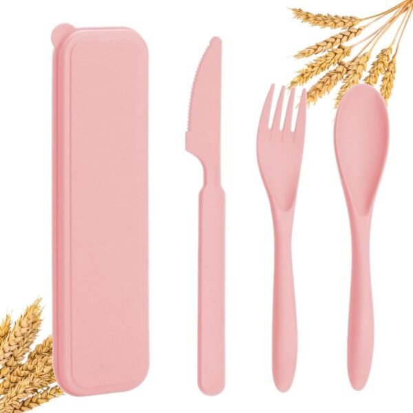 ECOSTAR Lunch Utensils set for work, BPA-Free and Eco-friendly Knife Spoon Fork, Travel Utensils for Office, Dorm, and On-the-go (Pink, 1)