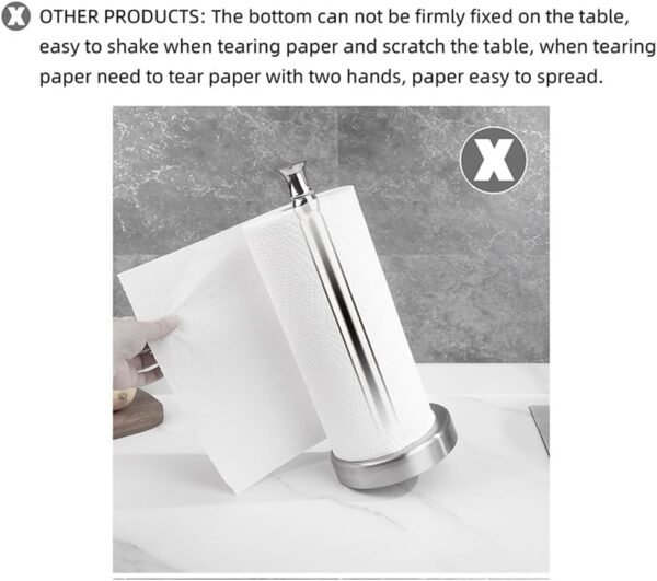 Paper Towel Holder Countertop,Simply Tear Black Paper Towel Holder with Ratchet Mechanism,Metal Paper Towel Holder Stand with Weighted Base Suction Cups,for Kitchen Bathroom - Image 5