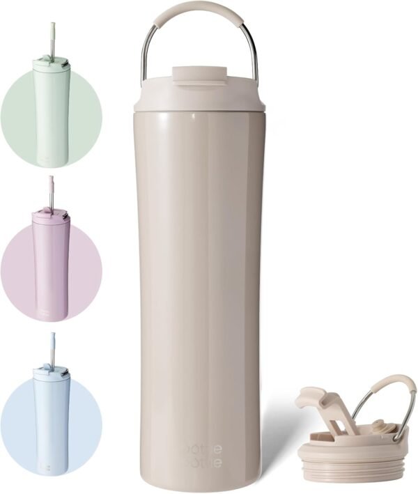 BOTTLE BOTTLE Insulated Water Bottle Coffee Tumblers with Dual-use Lid and Straw Double Walled Iced Travel Coffee Mug for Woman and Man 24oz Stainless Steel Tumbler with Handle