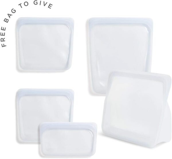 Stasher Platinum Silicone Food Grade Reusable Storage Bag,Clear (Bundle 4-Pack Large + Bag to Give),Reduce Single-Use Plastic,Cook, Store, Sous Vide, or Freeze, Dishwasher-Safe, Eco-friendly - Image 2