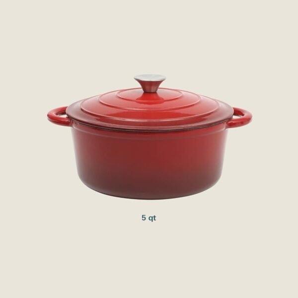 Gibson Home Addlestone 5 Quart Round Enamel Cast Iron Dutch Oven Pot With Lid & Dual Handles - Red - Image 3