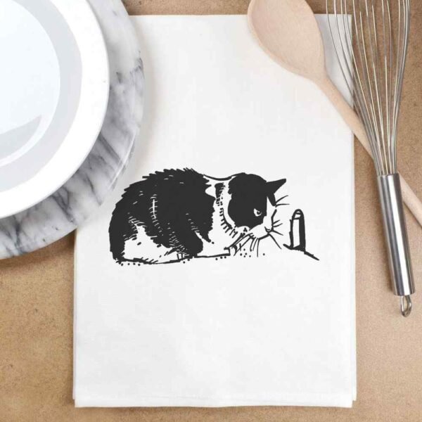 Azeeda 'Cat & Mouse Hole' White Cotton Tea Towel/Dish Cloth (TW00013406) - Image 3