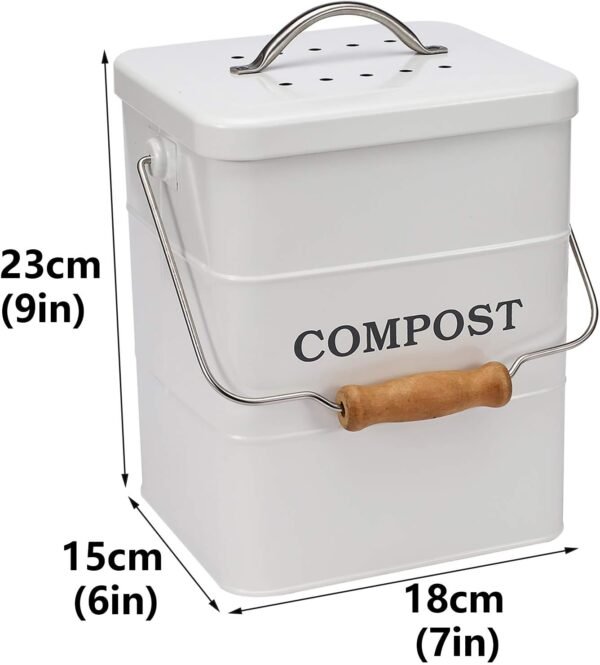 Stainless Steel Compost Bin for Kitchen Countertop,1 Gallon, Includes Charcoal Filter,Compost Bucket Kitchen Pail Compost with Lid -White - Image 3