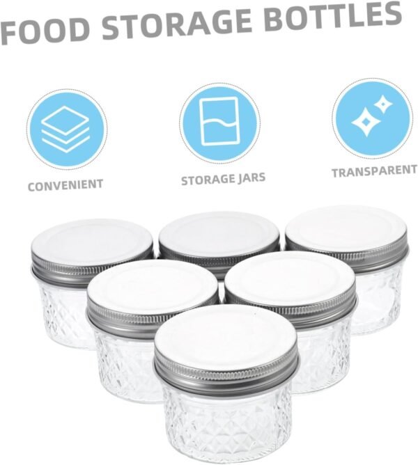 6 Pcs Diamond Mason Jar Empty Bottles Pickle Bottle Mason Jars Canning Clear Glass Storage Bottles Transparent Glass Bottles Glass Storage Container 100ml Glass Bottles Glass Jars - Image 8
