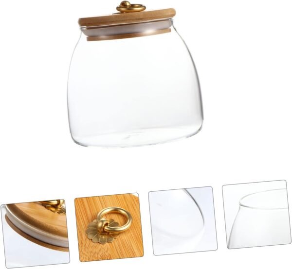 Luxshiny 1pc Glass Storage Jar Container with Lid Cookie Jars for Kitchen Counter Dry Nuts Sealing Jar Airtight Storage Canister Jars with Airtight Lids Snack Sealed Canisters Dry Food Wood - Image 7