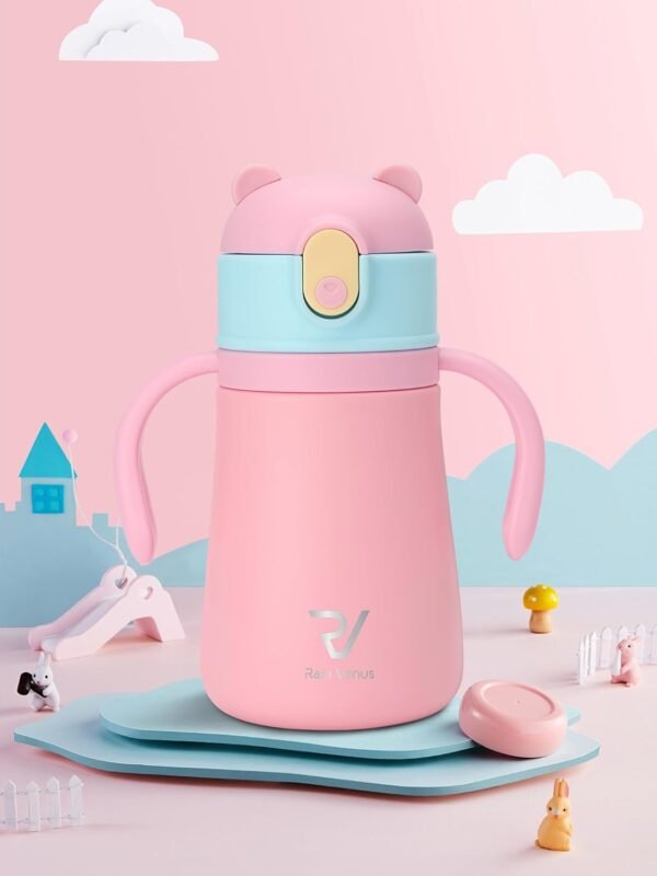 12oz Kids Insulated Water Bottle Double-Wall Vacuum Kids Water Bottle with Hygiene Silicone Straw Blowout-Proof Lid Insulated Water Bottle No BPA Durable Water Bottle Stainless Steel - Image 8