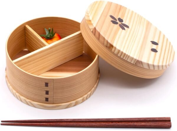 Wakayama Wappa Bento Box Store A-3-273042 Magewappa, Wooden, Approx. 5.9 inches (15 cm), Divider, Lunch Box, Single Tier, Round, Cherry Blossoms, Natural - Image 5