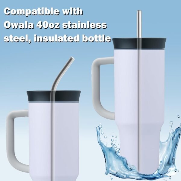 Stainless Steel Straws for Owala Insulated Bottle 40oz Tumbler 6x Metal Replacement Straws with Cleaning Brush for Owala 40oz Long Straws Reusable Drinking Accessories - Image 2