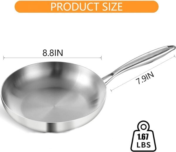 DELARLO Whole body Tri-Ply Stainless Steel 8inch Small Frying Pan, Chef's Pans Oven safe induction kitchen skillet,Suitable for All Stove (Detachable Handle) - Image 3