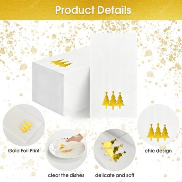 Horaldaily 100 Christmas Disposable Paper Decorative Guest Napkins, Gold Foil Christmas Trees Hand Towel for Party Lunch Dinner Kitchen Bathroom - Image 6