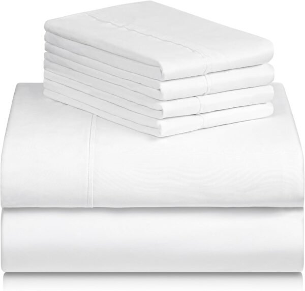 LuxClub 6 PC King Size Sheet Set Bed Sheets Deep Pockets 18" Eco Friendly Wrinkle Free Cooling Bed Sheets Machine Washable Hotel Bedding Silky Soft - White King - Image 7