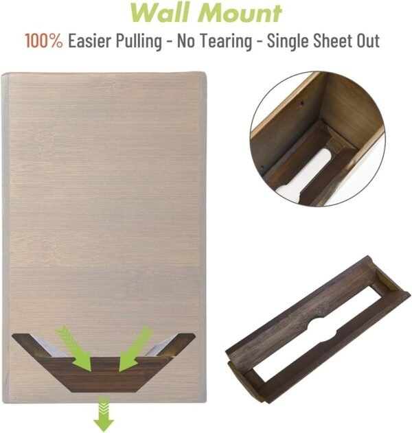 Bamboo Paper Towel Dispenser, Paper Towel Holder for Kitchen Bathroom Toilet of Home and Commercial, Wall Mount or Countertop for Multifold, C Fold, Z fold, Trifold Hand Towels (Vintage Brown) - Image 2