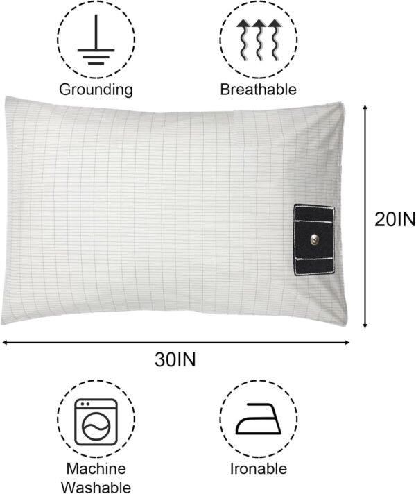 Grounding Pillowcase with Organic Cotton Silver Fiber, Conductivity Grounding Pillow Case for Better Sleep, White, 20x30 inch - Image 3
