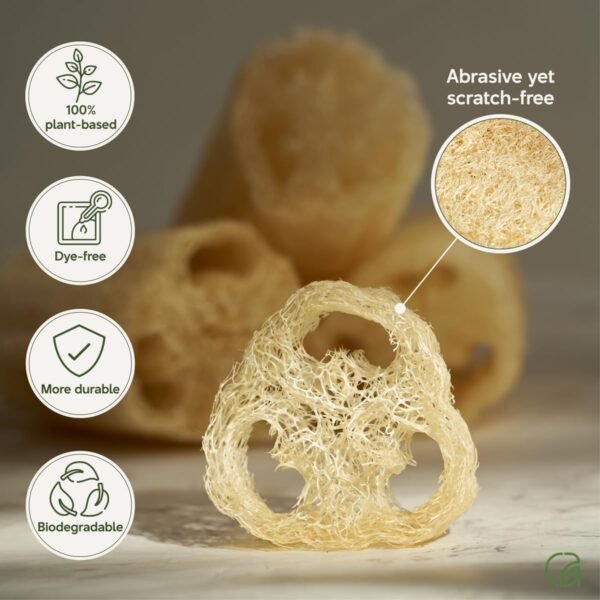 Chill Ah Green Glow Loofah Sponge Set – 100% Plant-Based, dye-Free, Biodegradable, Scratch-Free, Handcrafted in Vietnam (4-Pack) - Image 3