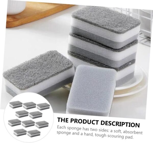 SECFOU 30 Pcs Three-Layer Scouring Sponge Dish Cleaning Sponges for Washing up Pan Scrubber Sponge Scrub Pad for Dishes Bowl Scrubber Home Cleaning Product Natural Sponge Grey - Image 9