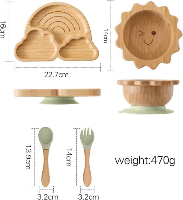 Bamboo Suction Plates Bowls Set for Baby Toddler Divided Platter Food bowl with Silicone Fork & Spoon All-Natural Baby Feeding Set for Baby-Led Weaning, Non-Slip Design - Image 6