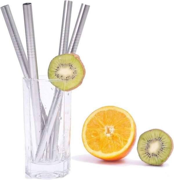 ALINK Stainless Steel Smoothie Straws, 9 inch X 0.31 in Reusable Metal Straws for Juice, Water, Smoothie, Set of 4 with Cleaning Brush - Image 6