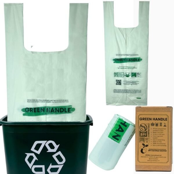 BPI certified 8 Gallon Extra Thick Compostable Trash Bag Liners with Handles (1.00 Mil = 25 mic) California SB 1383 ASTM D6400 Europe OK Home & Seedling (5~8 Gallon | 20~30 Liter)