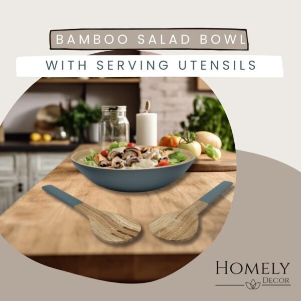 Bamboo Wooden Salad Bowls Set Large Bamboo Wood Serving Bowl for Fruits 11.8" Big Salad Bowl with Serving Utensils Bowl for Kitchen Counter Wood Bowls for food Wooden Serving Bowl for Snacks (Gray) - Image 4