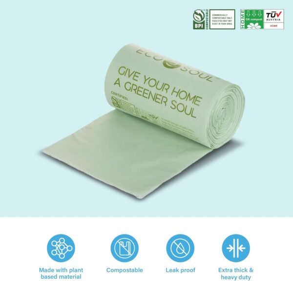 ECO SOUL 100% Compostable Trash Bags | Biodegradable Eco-friendly Bio Bags for Garbage Bins | Heavy Duty & Leak-Resistant | Home, Office & Kitchen Use | 13 Gallon | Set of 25 - Image 4