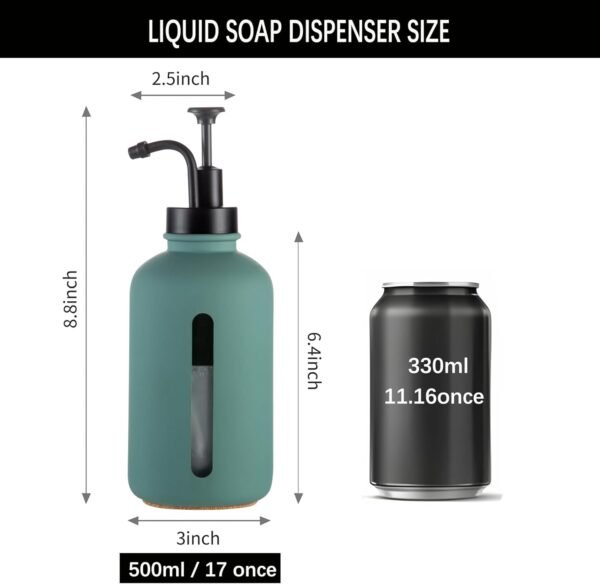 Enra Glass Soap Dispenser with Window,17oz Green Hand Soap Dispenser Stainless Steel Hand Pump,Liquid Soap Dispenser Countertop Lotion Bottle for Bathroom Kitchen(Green) - Image 5