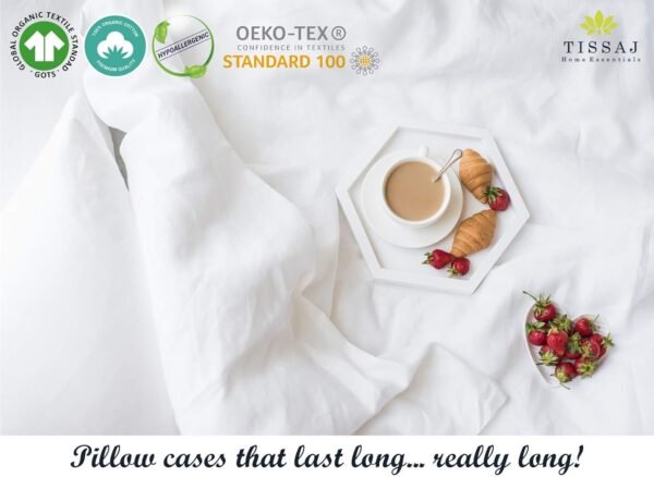 Organic Pillow Cases Set of 2 – Large Size – Ultra White – 21’’ x 41’’ with 4’’ Hem -100% GOTS Certified Cotton Pillow Covers – Sateen Weave – Breathable, Soft for Quality Sleep – Tissaj - Image 2
