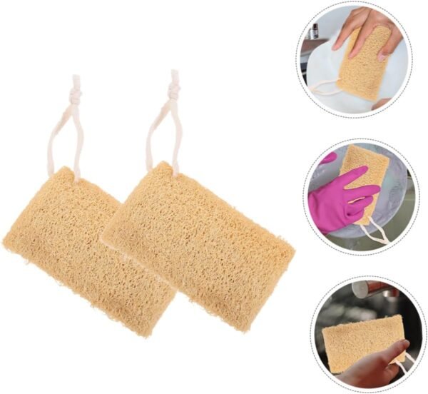 SECFOU 2pcs Natural Loofah Sponge for Dishes Dish Cleaning Loofah Brush Kitchenware Scrubber Dishwashing Sponge - Image 3
