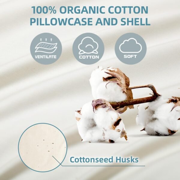 USlixury Buckwheat Pillow with Organic Pillowcase - Adjustable Buckwheat Hull Pillow, Buckwheat Pillows for Sleeping with Firm Support, Buckwheat Neck Pillow for Side Back Sleepers, 15"x19", Beige - Image 3