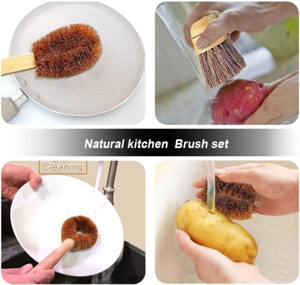 Kitchen Scrub Brush Set Household Cleaning Brushes All Natural Cleaning Brushes for Dish/Bottle/Vegetable/Pan/Pot, Scrubber with Wooden Handle and Coconut Fibers Bristles .Pack of 3 - Image 5
