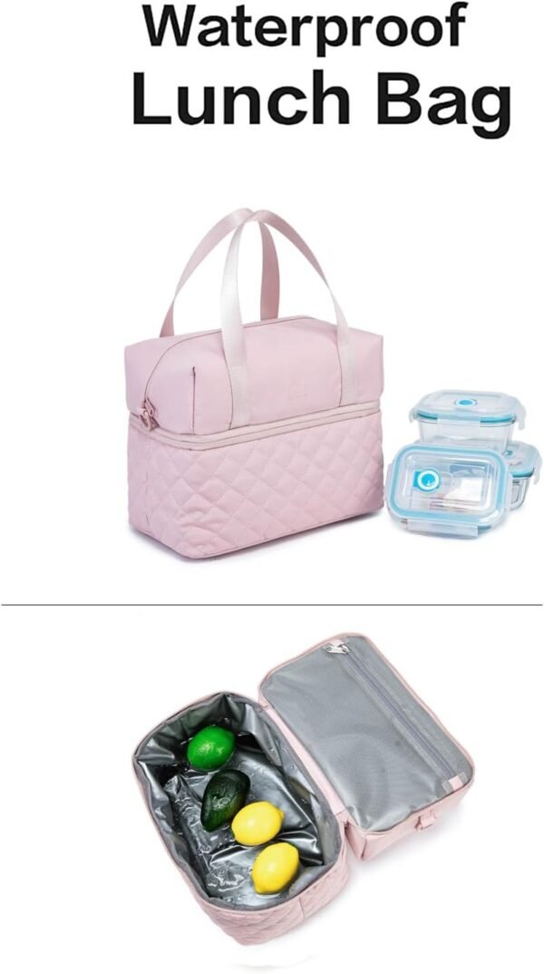 NOL Natural Organic Lifestyle Women Reusable Lunch Bag Leakproof Medium Insulated Nylon Cooler Bag with Detachable Strap (Pink) - Image 7
