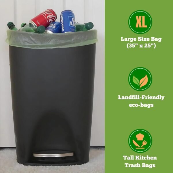 Tall Kitchen Biodegradable Trash Bags 13 Gallon (120 Bags) Eco-friendly Medium Green Garbage Bag 55 Liter Landfill-Friendly Can Liners Portable Camping Toilet Bags Made With epi (120 count) - Image 4