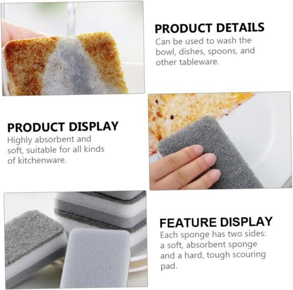 SECFOU 30 Pcs Three-Layer Scouring Sponge Dish Cleaning Sponges for Washing up Pan Scrubber Sponge Scrub Pad for Dishes Bowl Scrubber Home Cleaning Product Natural Sponge Grey - Image 7
