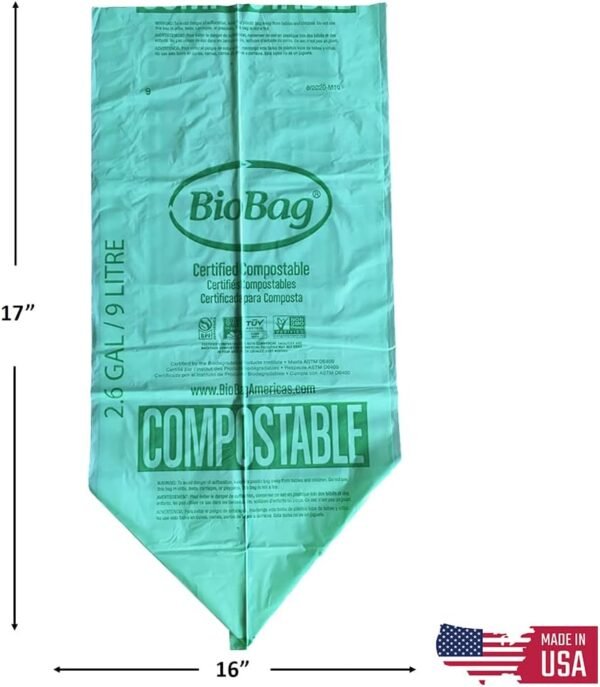 BioBag (USA), The Original Compostable Bag, 2.6 Gallon, 100 Total Count, 100% Certified Compostable Kitchen Food Scrap Bags, Kitchen Compost Bin Compatible - Image 2