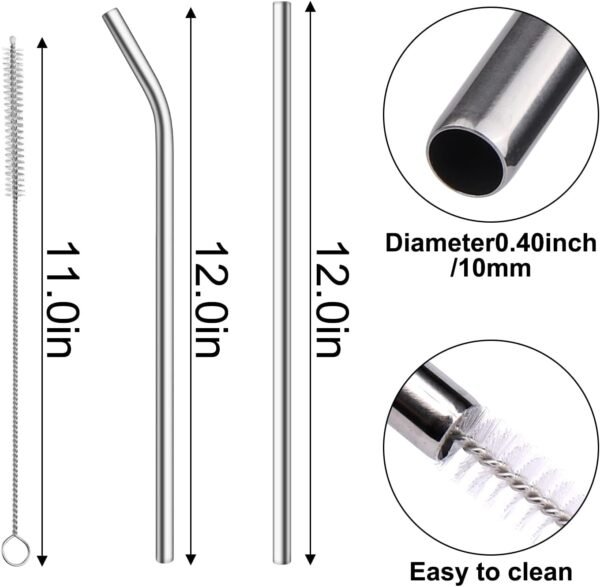 AIERSA Metal Straws for 40oz Tumbler Replacement,12 Inch Reusable Stainless Steel Straw Compatible Stanley Cup, 6pcs Large Straws with Cleaning Brush for Stanley Cup Accessories - Image 2