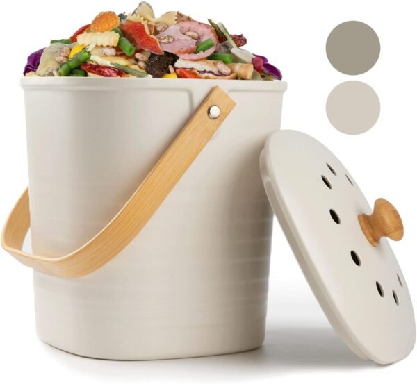 Yatmung Compost Bin Kitchen, Countertop Compost Bin, Compost Bucket Made of Bamboo Fiber, Small Compost Bin with Charcoal Filter, Cream - Image 8