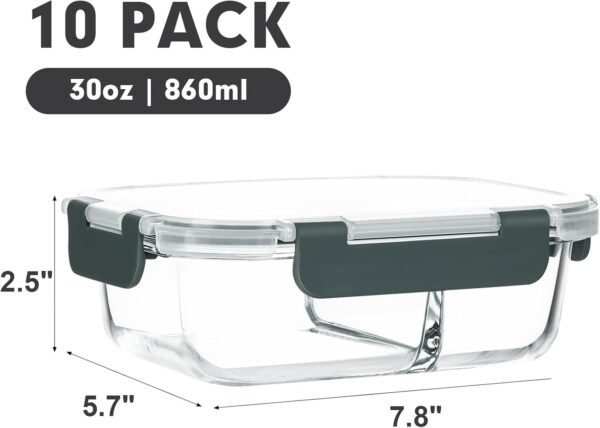 M MCIRCO 10-Pack,30 Oz Glass Meal Prep Containers 2 Compartments, Airtight Glass Lunch Bento Boxes with Lids, Glass Food Storage Containers, Microwave, Oven, Freezer and Dishwasher - Image 2
