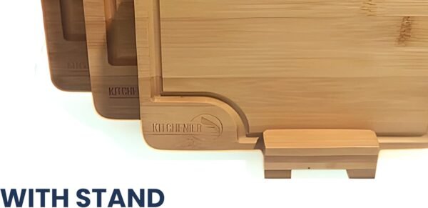 KITCHENIER. Set of 3 Thick Bamboo Cutting Boards for Cooking or Serving, with Juice Groove and Handles. For meats, cheeses and vegetables. Organic material, easy to wash - Image 3