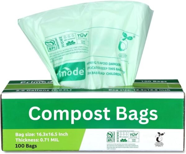 Compost Bags, Compostable Trash Bags 2.6 Gallon Compostable Bags 100 Count Small Compost Bags for Countertop bin Extra Thick 0.71 Mil. ASTM D6400 Certified By BPI and TÜV AUSTRIA
