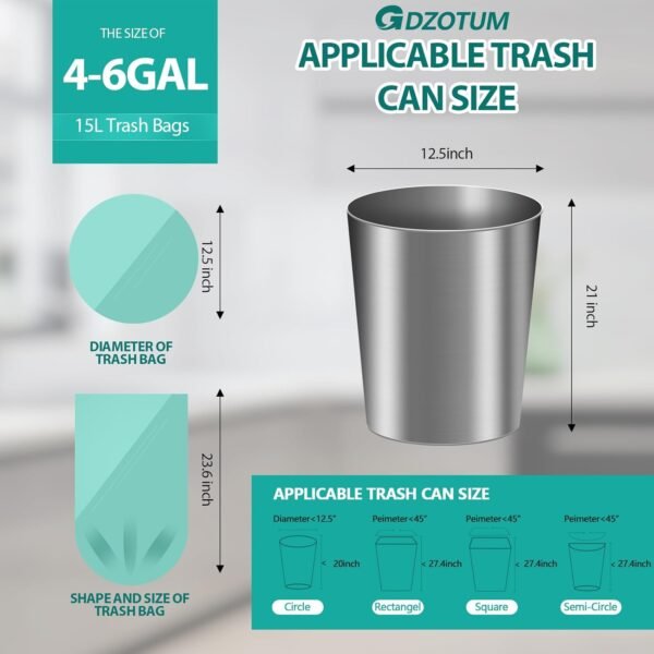 4-6 Gallon Small Trash Bags Biodegradable,Easy-Tearing 4 Gallon Trash Bag,Sturdy&Thick Small Garbage Bags,Unscented Bathroom Trash Bags for Kitchen, Bathroom,Bedroom,Office,110 Counts - Image 6