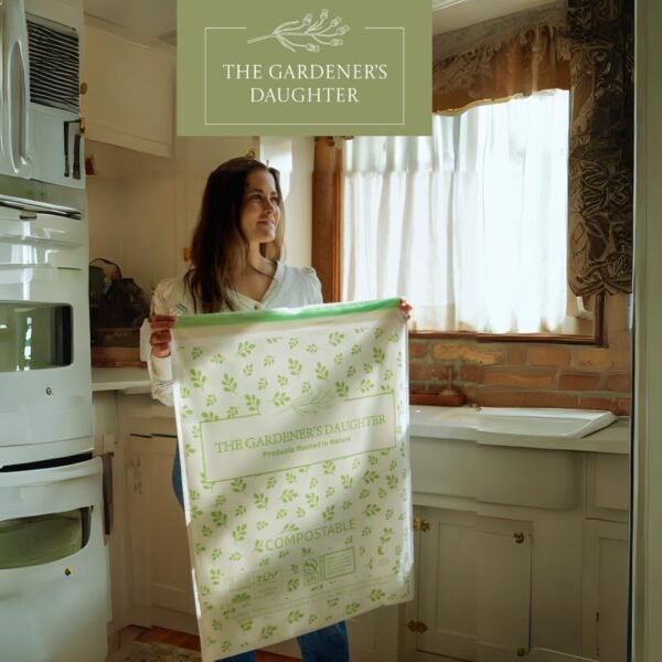 The Gardener's Daughter Compostable Trash Bags - 13 Gallon, 30 Count, Extra Strength, White, Drawstring Kitchen Waste Bag, BPI and TUV Certified, OK Home Compostable - (Evergreen) - Image 8