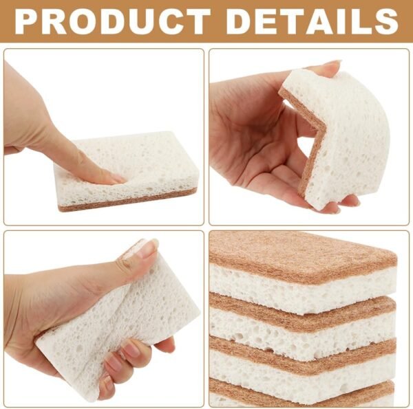 12pcs Natural Sponges for Dishes, Biodegradable Compostable Cellulose and Coconut Scrubber Sponge, Non-Scratch Reusable Cleaning Sponge for Removing Dirt and Oil in The Kitchen(Brown+White) - Image 3