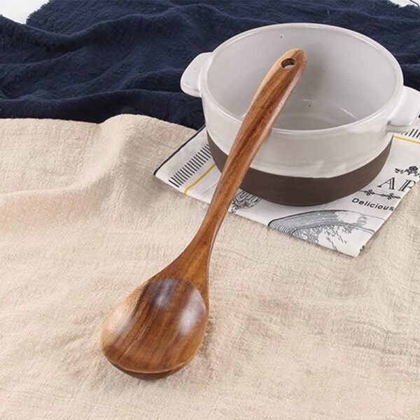 5 Pcs Best Wooden Spoons for Cooking Kitchen Utensils Set Non Stick Spoon Acacia Wood Utensil Cooking Spatula Turner Slotted Spoon Flat Wooden Spatula Set Mixing Cooking Spoons Kitchen Utensils - Image 7